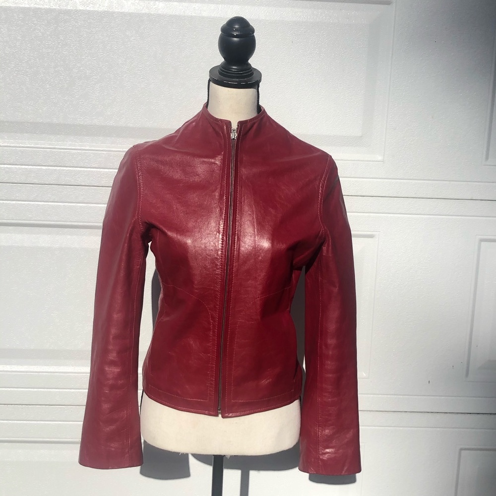 LILI LE ROSE 100% Leather Goat Glazed Red Jacket S